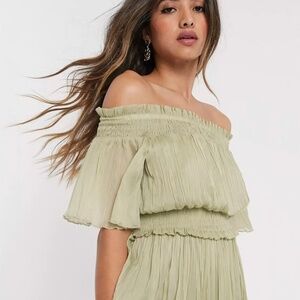 ASOS pale mint green chiffon off the shoulder maxi dress brand new